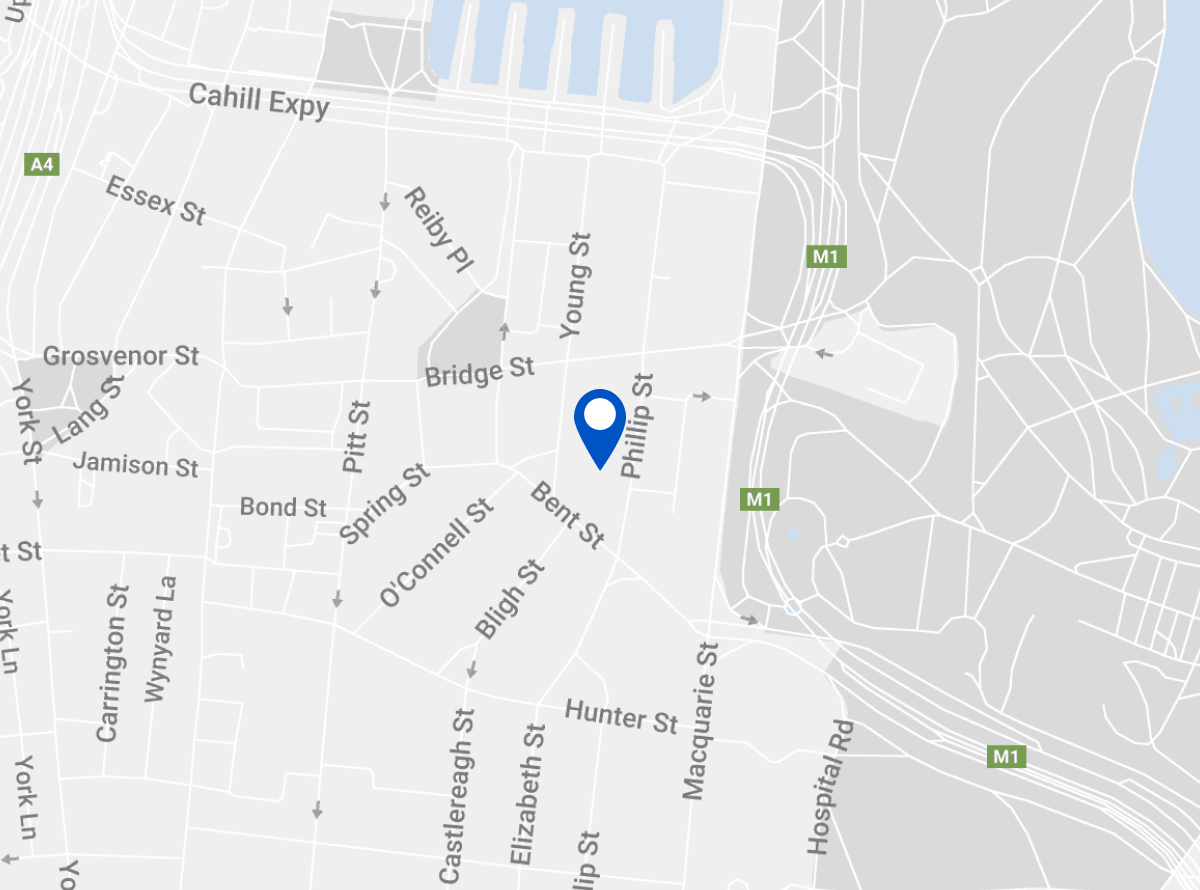 Map location of Governor Phillip Tower, 1 Farrer Pl, Sydney NSW 2000, Australia.