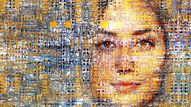 Circuit board with woman’s face 