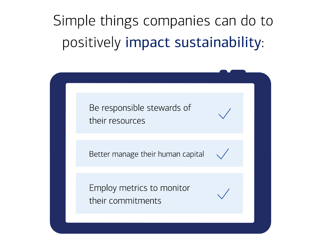 Simple things companies can do to positively impact sustainablility. For full description, activate the "Show text version" link.