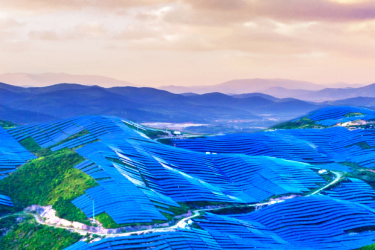 An image of solar panels on a solar farm.