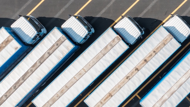 Aerial view of semi-trucks