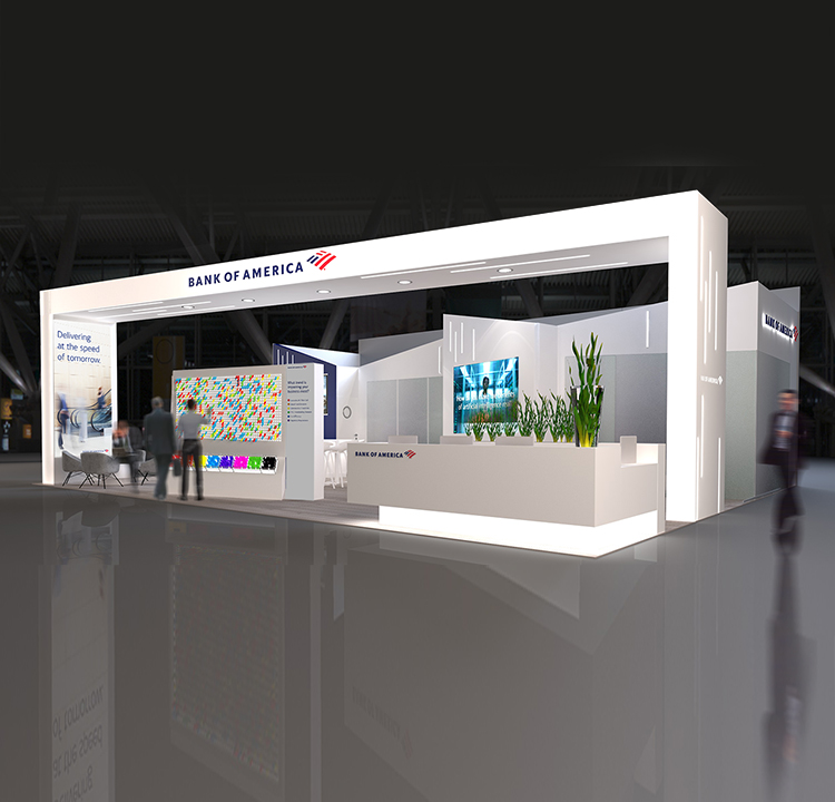 3d rendering of a conference booth for Bank of America