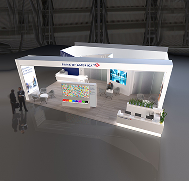 3d rendering of a conference booth for Bank of America