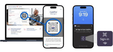 QR code on phone and CashPro web site