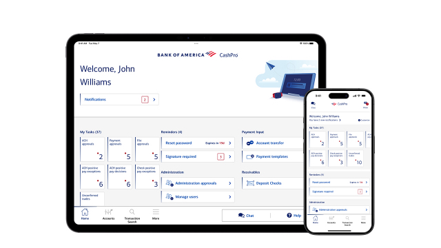 Tablet and Mobile view of CashPro App