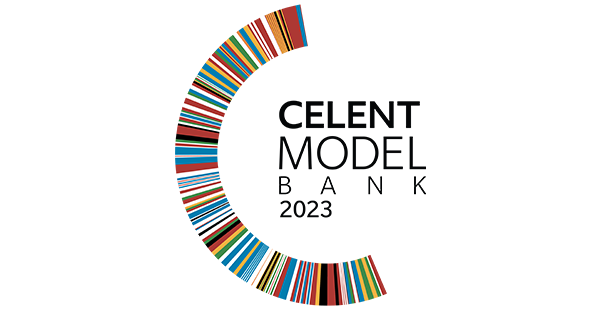 Multi-colored half circle Celent Model Bank 2023 logo
