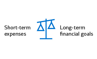 A scale with short-term expenses lower than long-term financial goals
